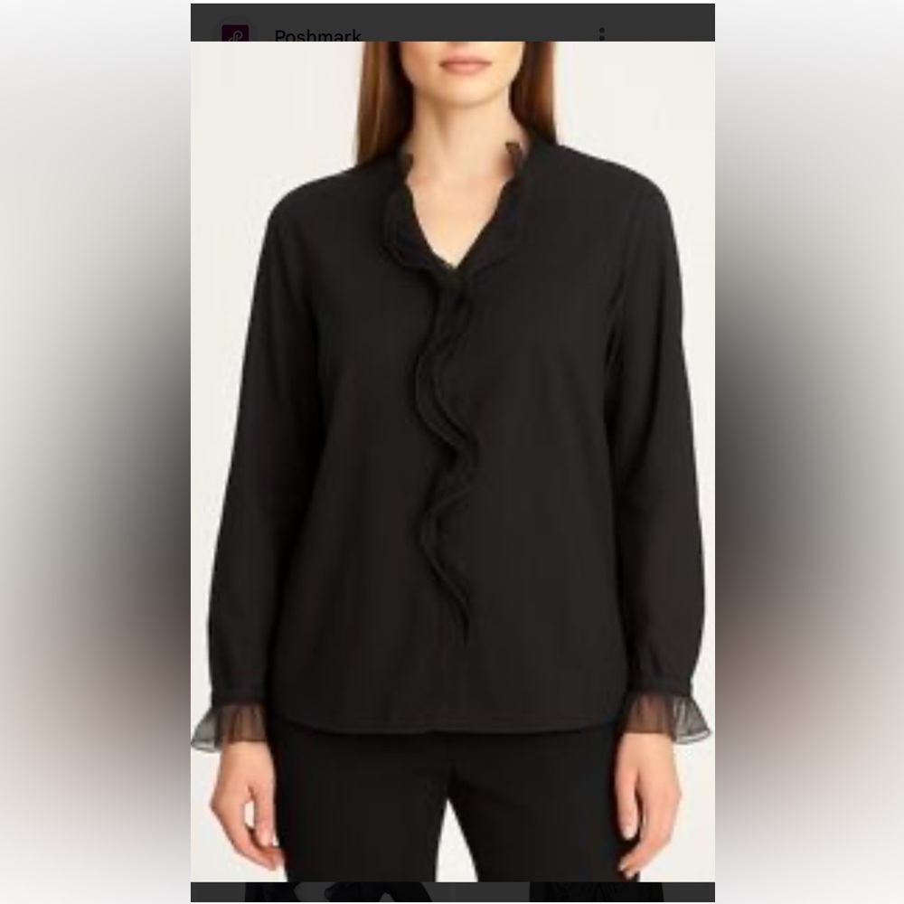 Lafayette 148 New York Black Ruffled Blouse
